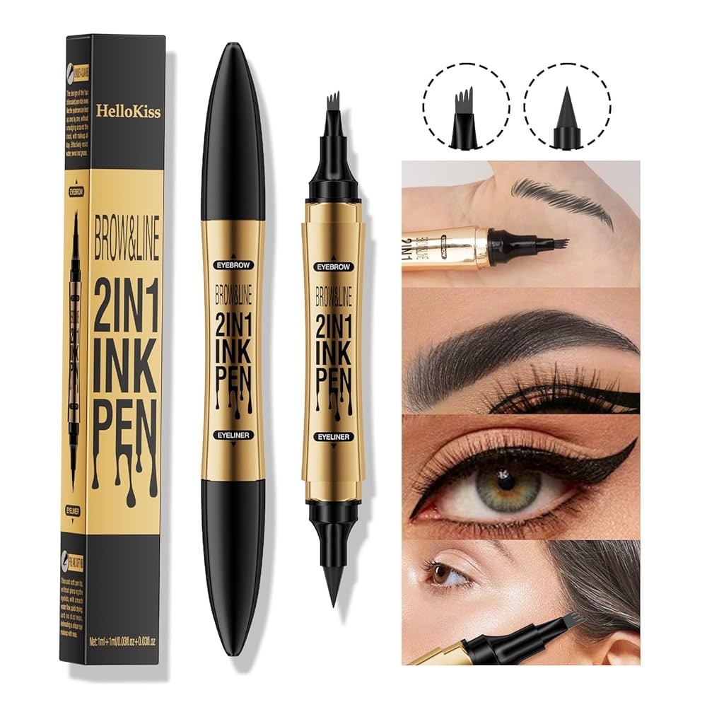 Hellokiss Brow & Line 2-in-1 Ink Pen, Microblading Eyebrow Dark Brown #02